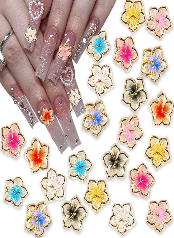 KRTBKR 80Pcs Flower Nail Charms Colorful Flower Nail Rhinestone 3D Gradient Smudge Cherry Blossoms Resin Nail Jewels Nail Gems Summer Nail Charm Nail Art Supplies for Women Acrylic Manicure Charms Kits DIY - Image 1